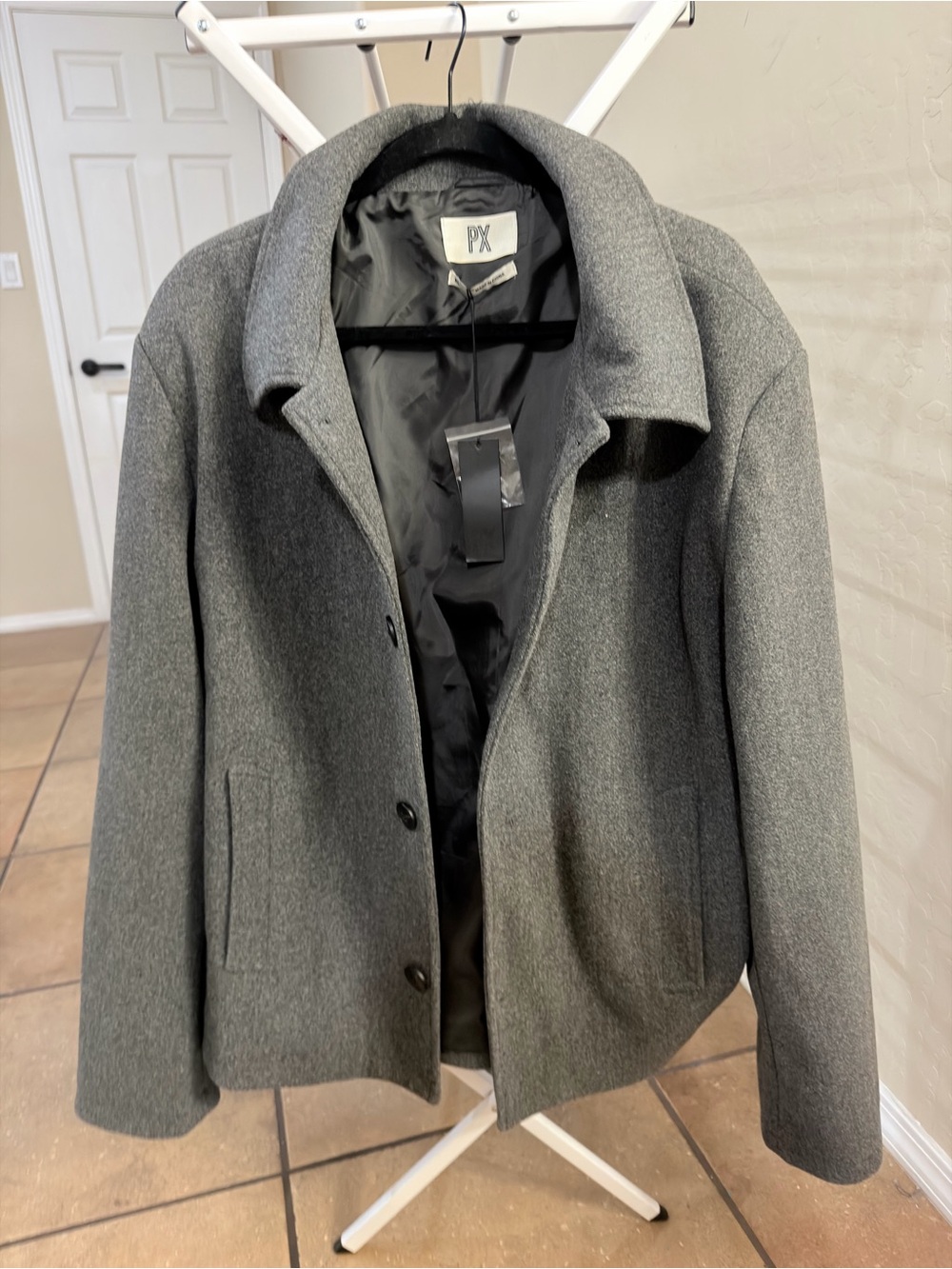 PX Men's Charcoal Gray Wool-Blend Pea Coat